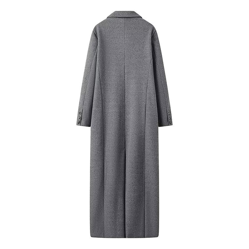Damen nan extra langer Oversize-Wollmix-Mantel mit Schalkragen, doppelreihiger Knopfleiste und aufgesetzten Pattentaschen Drune