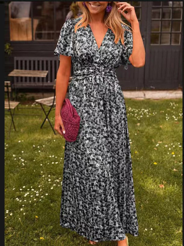Damen Maxikleid mit floralem Muster und raffinierten Ärmeln Drune