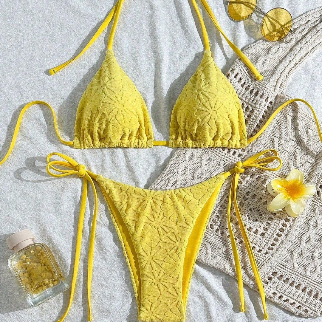 Damen Triangel-Bikini mit floraler Stickerei Drune