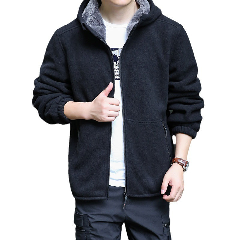 Herren Kapuzen-Fleecejacke mit durchgehendem Reißverschluss und Reißverschlusstaschen Drune