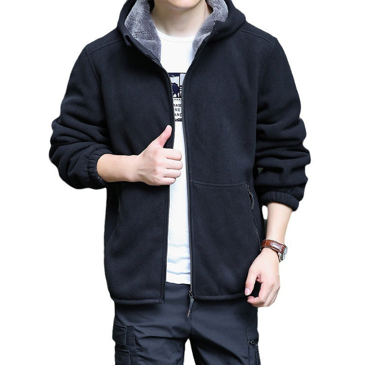 Herren Kapuzen-Fleecejacke mit durchgehendem Reißverschluss und Reißverschlusstaschen Drune