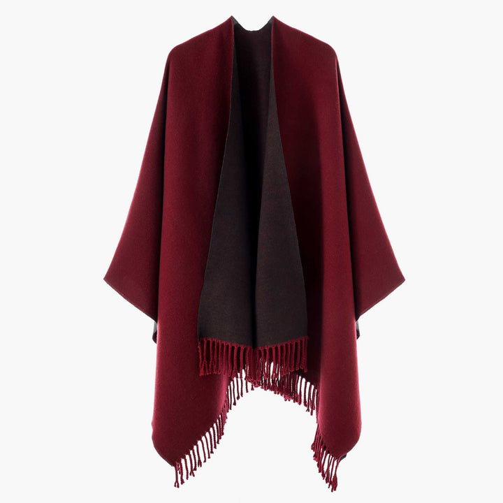 Damen Edler Umlegeponcho mit Reversoptik und Fransenabschluss Drune