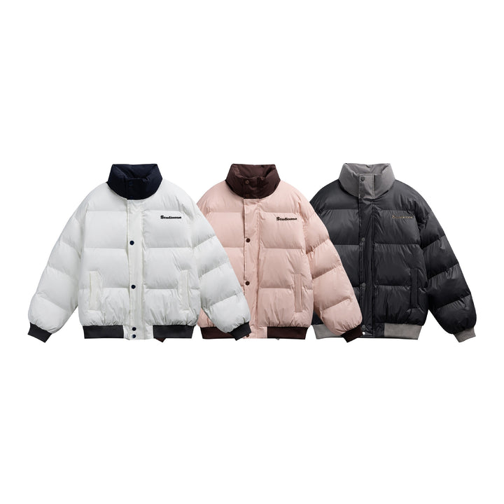 Unisex Kurz geschnittener ultraleichter Daunenoptik‑Puffer mit hohem Stehkragen und Rippbund Drune