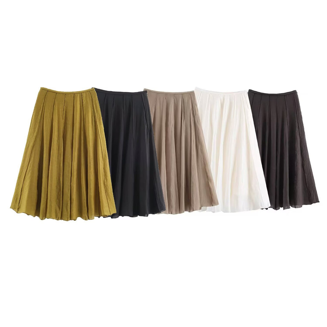 Damen Langer Plissee Maxirock mit Chiffonlage und seitlichem Reißverschluss Drune