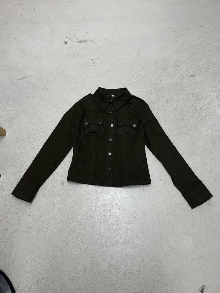 Damen Taillierte Hemdjacke mit Brusttaschen und markanter Nahtführung Drune