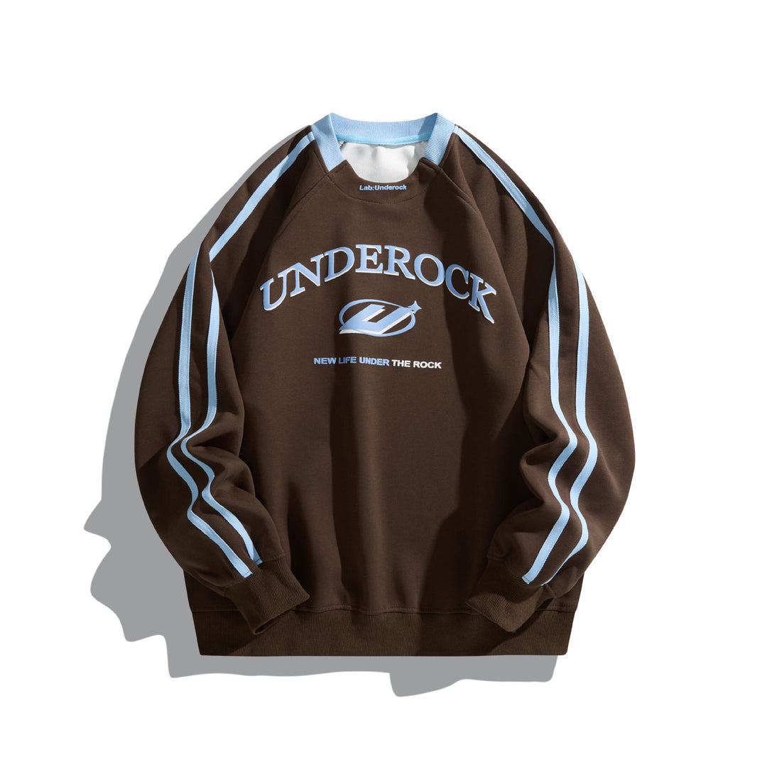 Unisex Oversize Rundhals-Sweatshirt mit Kontraststreifen und großem Logoprint Drune