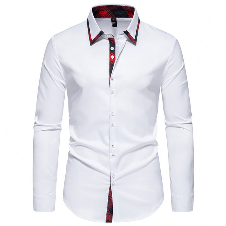 Herren elegantes Langarmhemd mit karierter Kragen-Details Drune