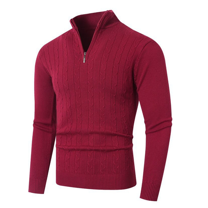 Herren stylischer Strickpullover mit hohem Stehkragen und durchgehendem Reißverschluss Drune