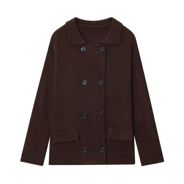 Damen elegante Strickjacke mit doppelter Knopfleiste und praktischen Taschen Drune