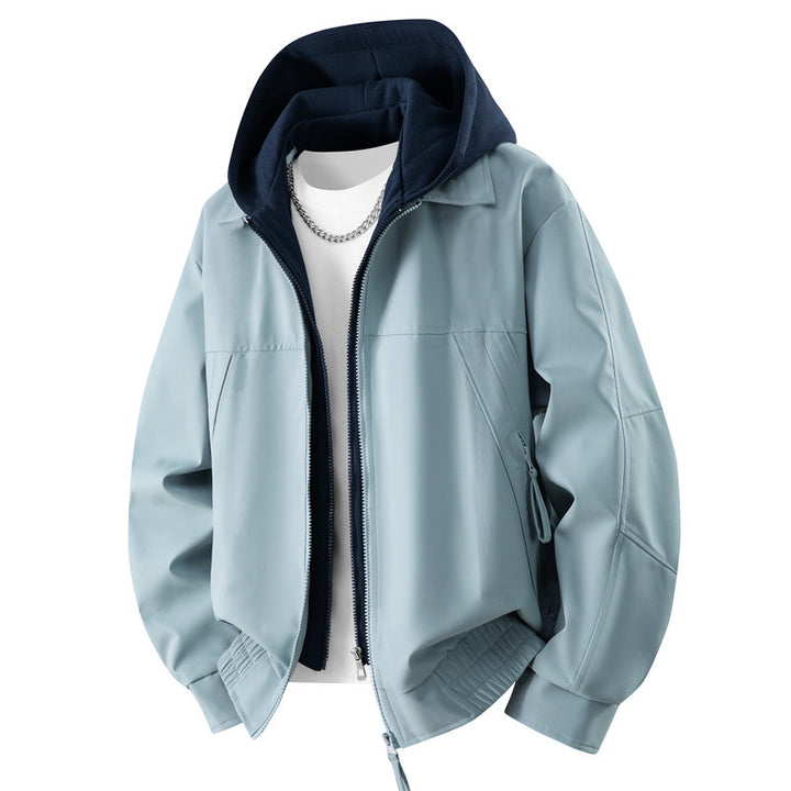 Herren Lässige Lagen‑Bomberjacke mit integrierter Kapuzen‑Innenjacke, Zwei‑Wege‑Reißverschluss & elastischem Saum Drune
