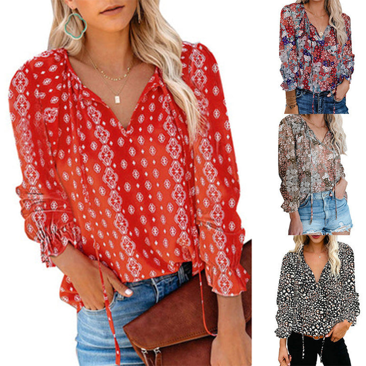 Damen Bluse mit Rüschendetails und tiefem V-Ausschnitt Drune