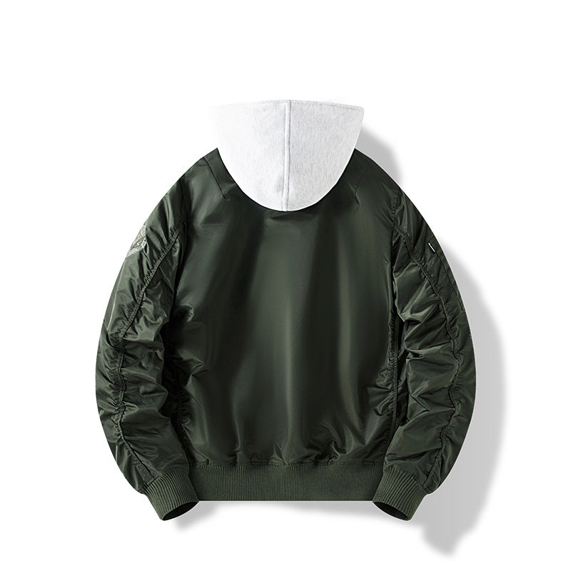 Herren Nylon‑Bomberjacke mit integrierter Sweatkapuze und Ärmel‑Utility‑Tasche Drune