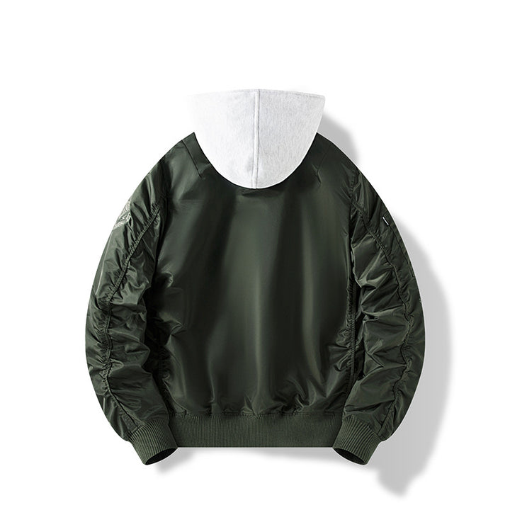 Herren Nylon‑Bomberjacke mit integrierter Sweatkapuze und Ärmel‑Utility‑Tasche Drune