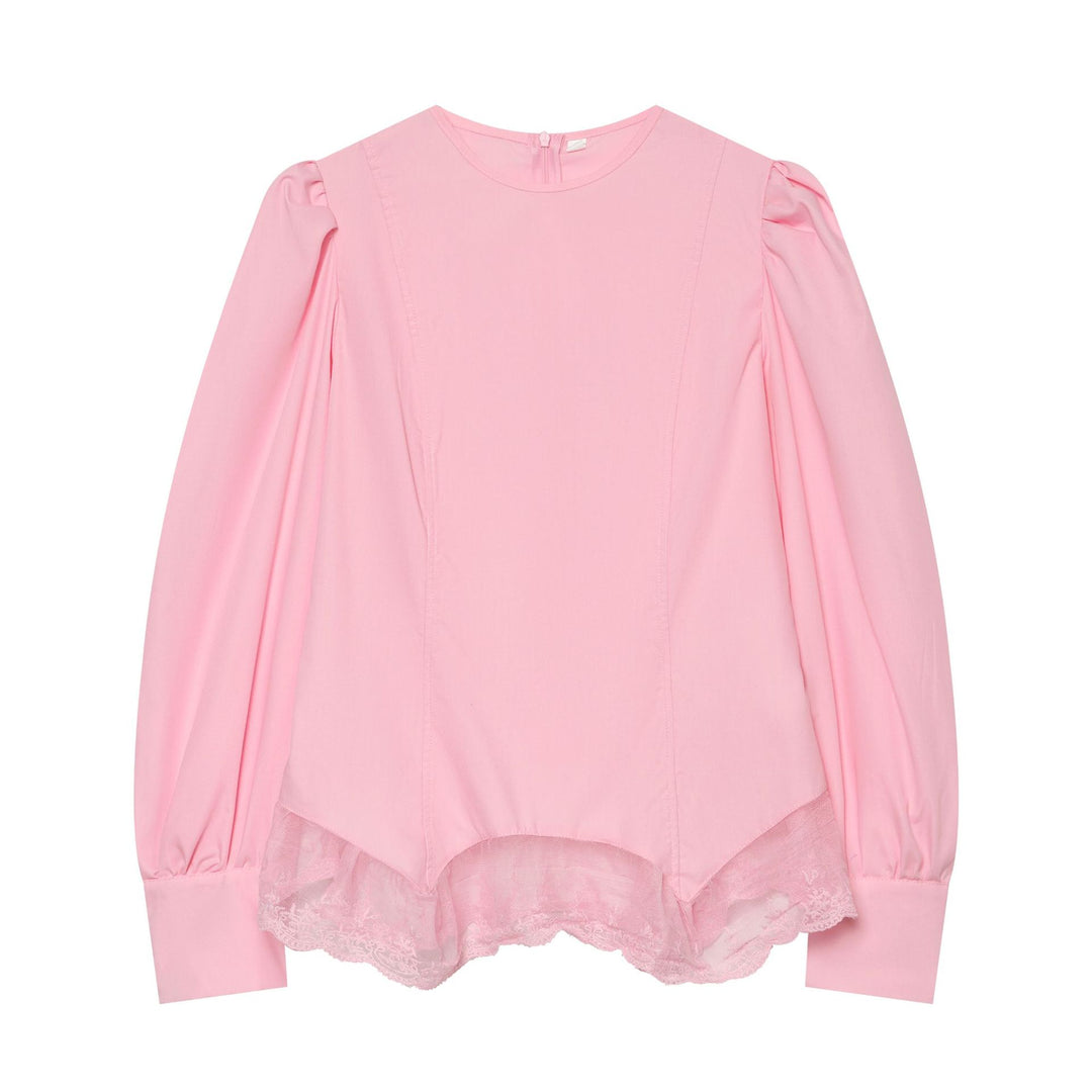 Damen Bluse mit Ballonärmeln und Spitzenbesatz Drune