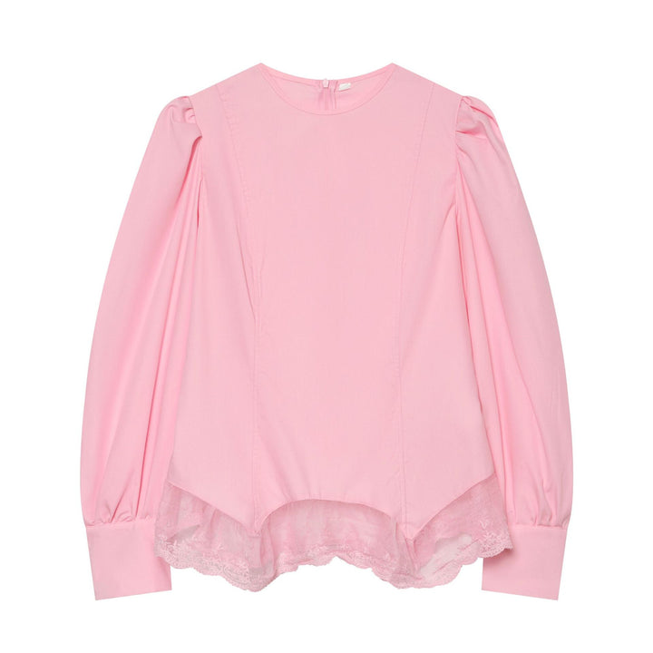 Damen Bluse mit Ballonärmeln und Spitzenbesatz Drune