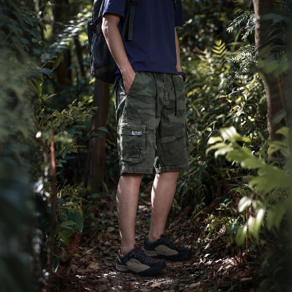 Herren Camouflage-Cargo-Shorts mit elastischem Tunnelzugbund und Multifachtaschen Drune