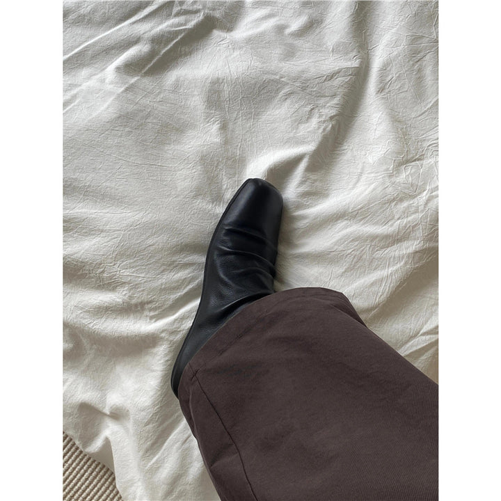 Damen Leder‑Mules mit quadratischer Zehenbox und gerafftem Schaft Drune