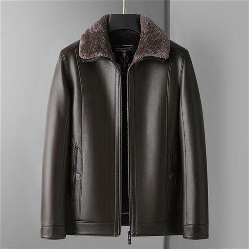 Herren Schaffellgefütterte Echtlederjacke mit Thermofutter und Stehkragen Drune
