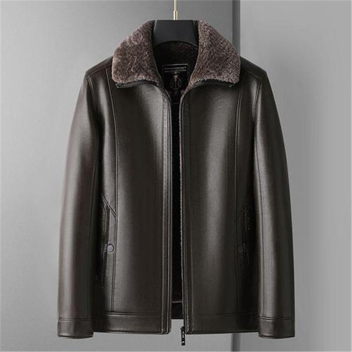 Herren Schaffellgefütterte Echtlederjacke mit Thermofutter und Stehkragen Drune