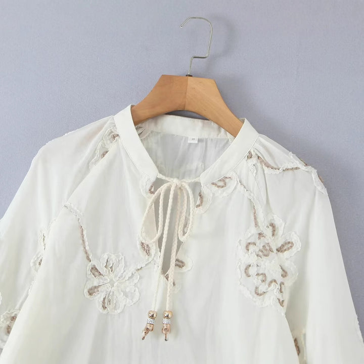 Damen Elegant bestickte Bluse mit Raffungen Drune