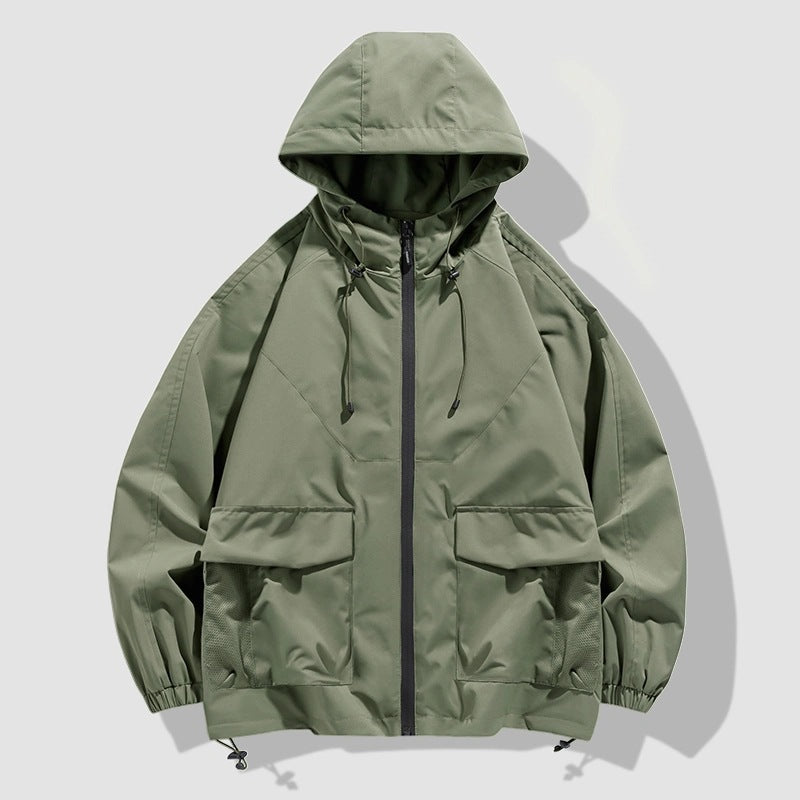 Herren Oversize Utility-Softshelljacke mit Kapuze, aufgesetzten Taschen & verstellbarem Saum Drune