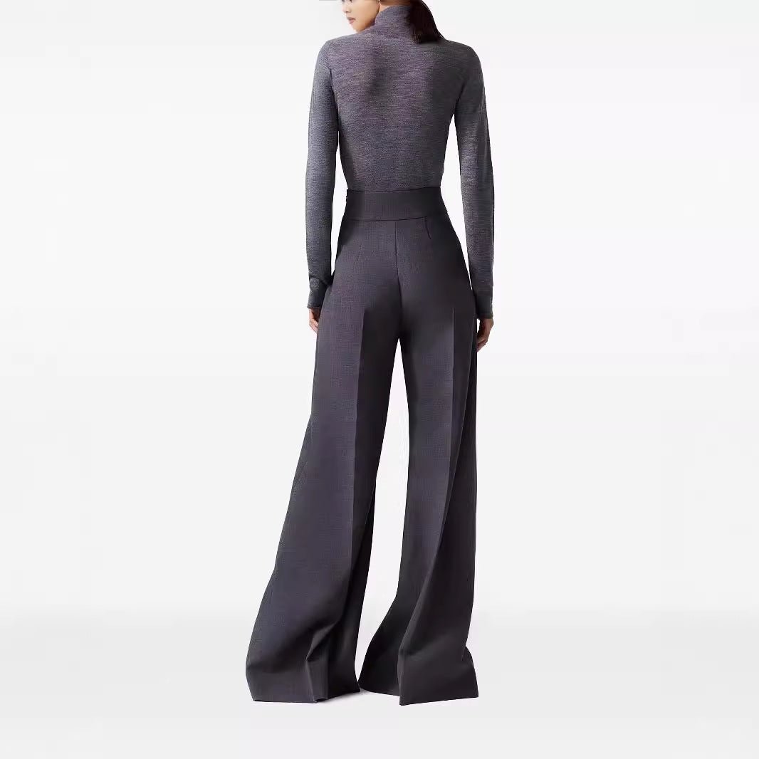 Damen High‑Waist ultraweite Palazzo‑Hose mit Bügelfalte und Bodensaum Drune