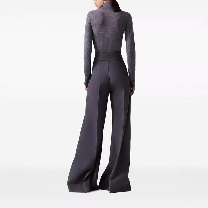 Damen High‑Waist ultraweite Palazzo‑Hose mit Bügelfalte und Bodensaum Drune