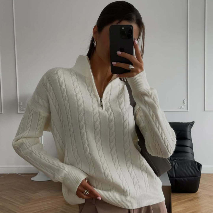 Damen modischer Strickpullover mit Reißverschluss Drune
