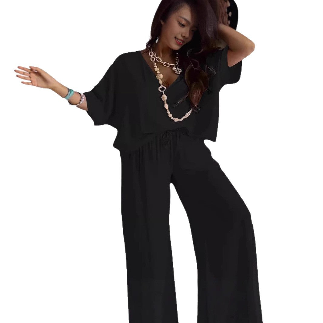 Damen Bequeme Loungewear Kombination mit weit geschnittenem Oberteil und elastischem Bund Drune