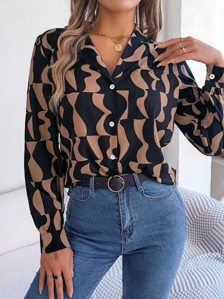 Damen Hemdbluse mit modernem grafischem Muster und eleganter Button-Down-Leiste Drune