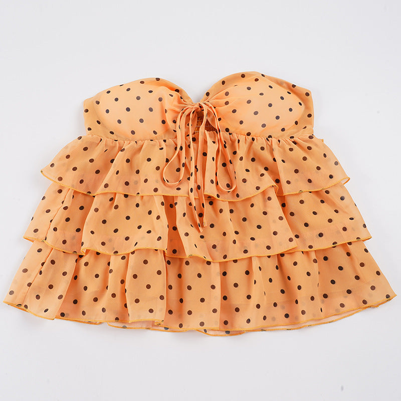 Damen freches Rüschenshirt mit Polka-Dot-Muster Drune