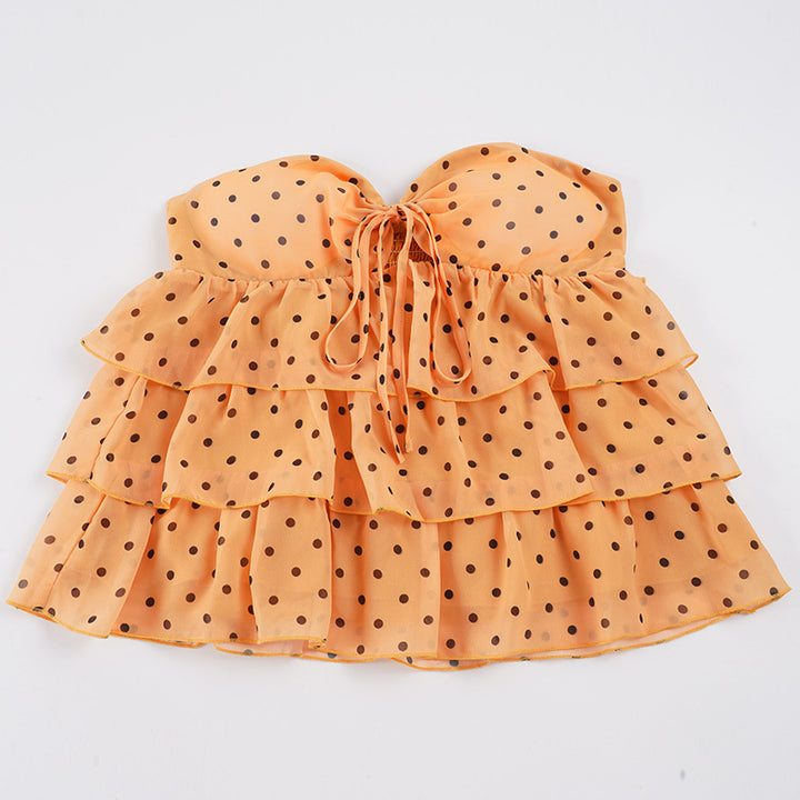 Damen freches Rüschenshirt mit Polka-Dot-Muster Drune
