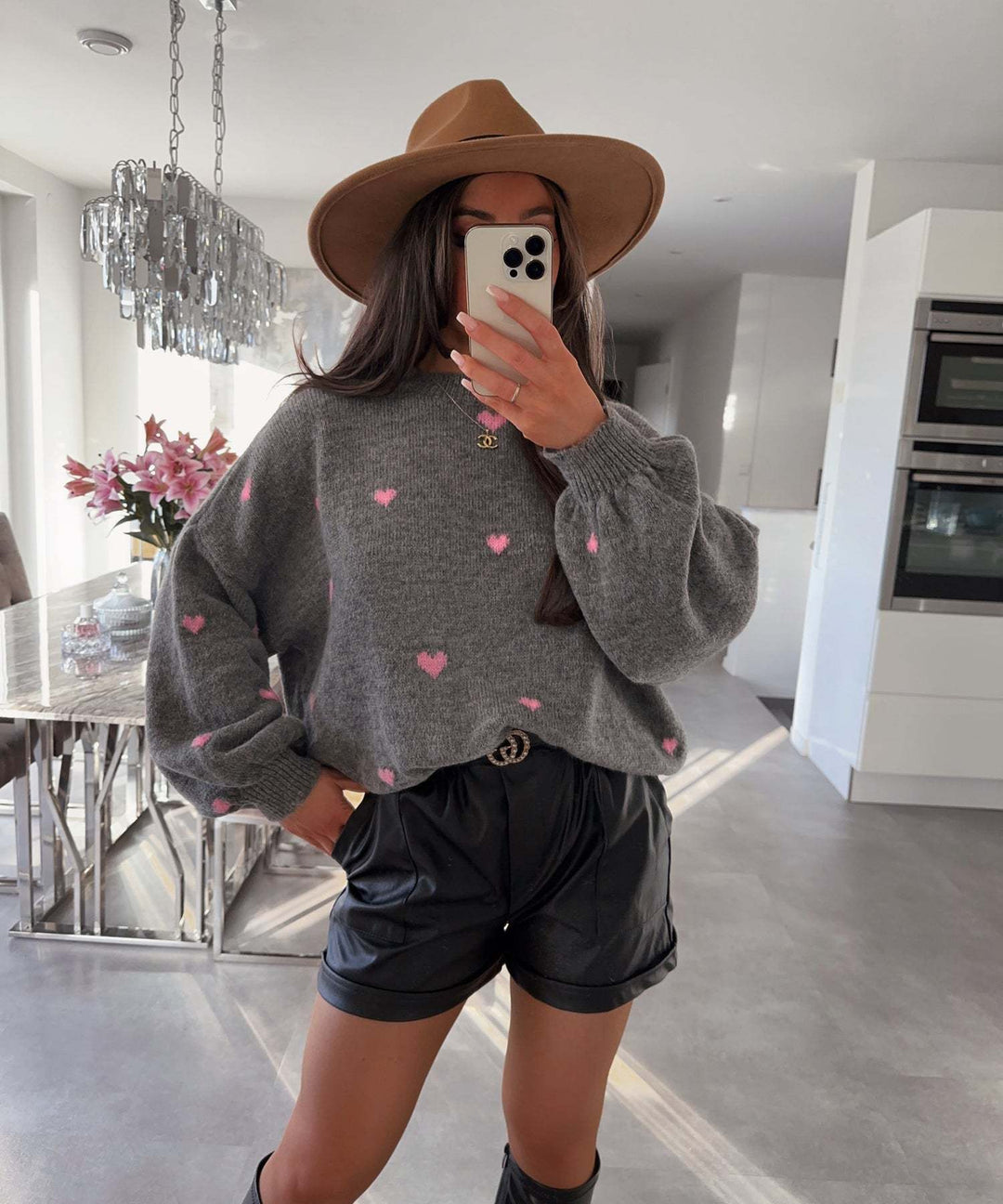 Damen kuscheliger Strickpullover mit Herzmotiv und weitem Schnitt Drune