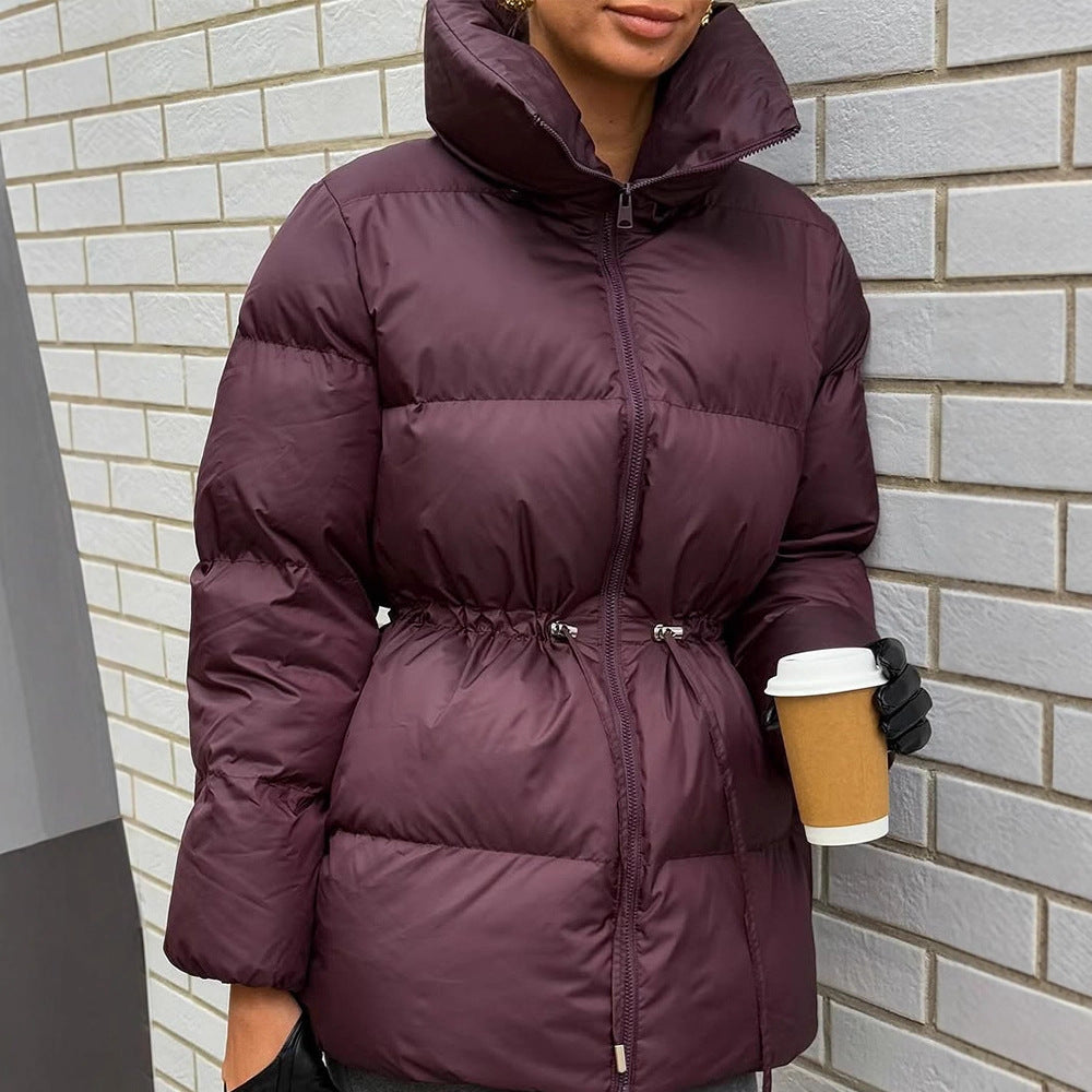 Damen Wattierte Taillierte Steppjacke mit Tunnelzug & hohem Stehkragen Drune