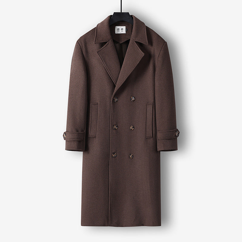 Herren Langer Doppelreihiger Wollmantel mit minimalistischer Silhouette und Schalkragen Drune