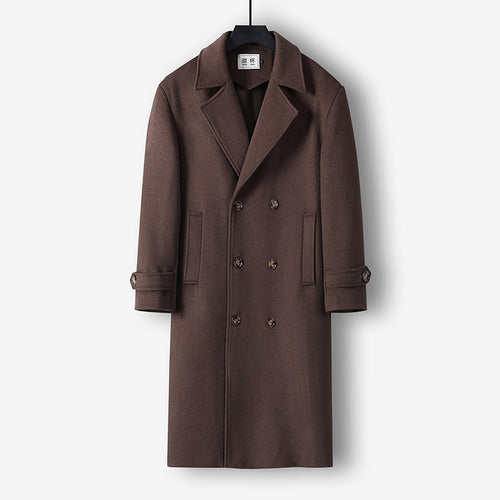 Herren Langer Doppelreihiger Wollmantel mit minimalistischer Silhouette und Schalkragen Drune