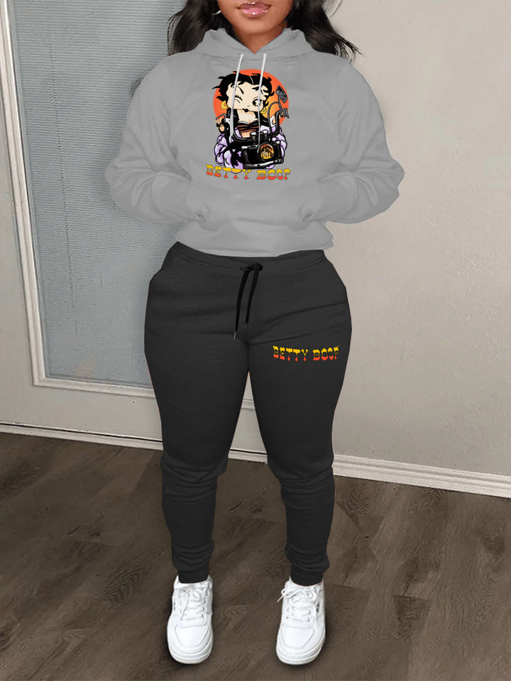 Damen Sportliches Hoodie- und Jogginghose-Set mit einzigartigem Grafikdesign Drune