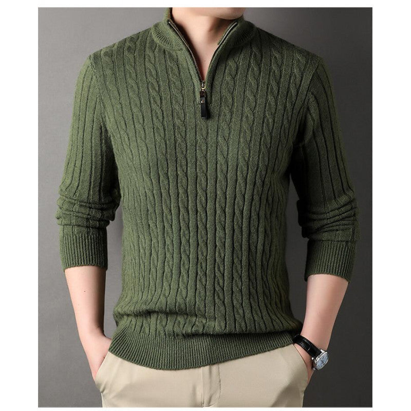 Herren eleganter Strickpullover mit halbem Reißverschluss und Kabelmuster Drune