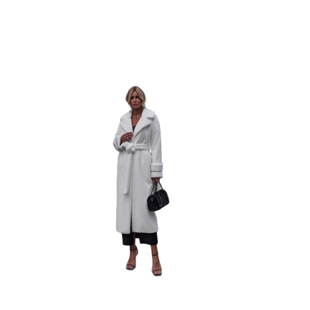 Damen Eleganter Maxi-Wollmantel mit Taillengürtel, breitem Revers und krempelbaren Manschetten Drune
