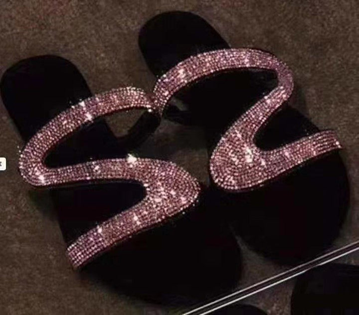 Damen Glitzer-Sandale mit geschwungenen Strass‑Riemen und gepolstertem Komfortfußbett Drune