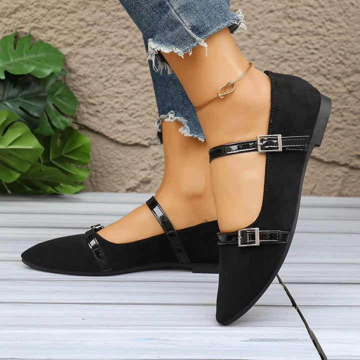Damen nan spitze Slipper im Leopardenmuster mit doppelten Lackriemen und verstellbaren Metallschnallen Drune