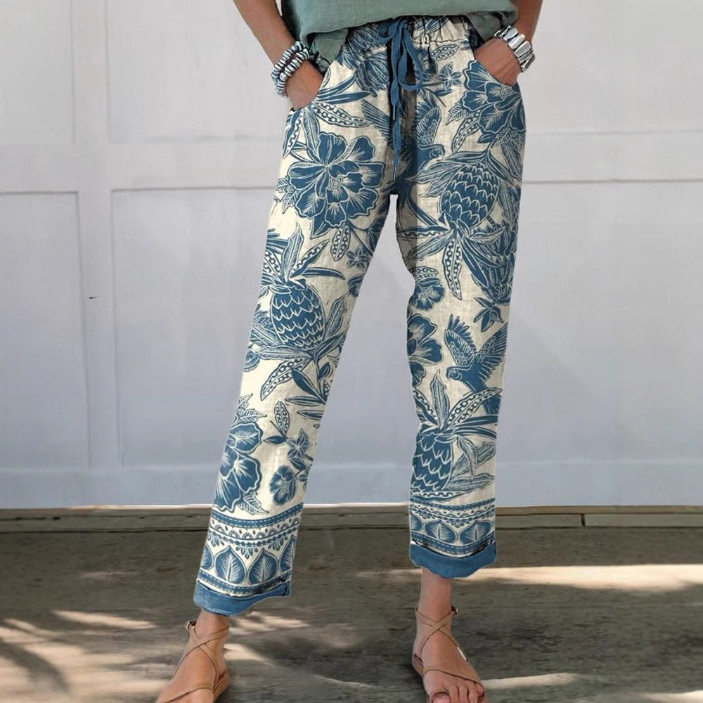 Damen Blütenbedruckte Chinohose Drune