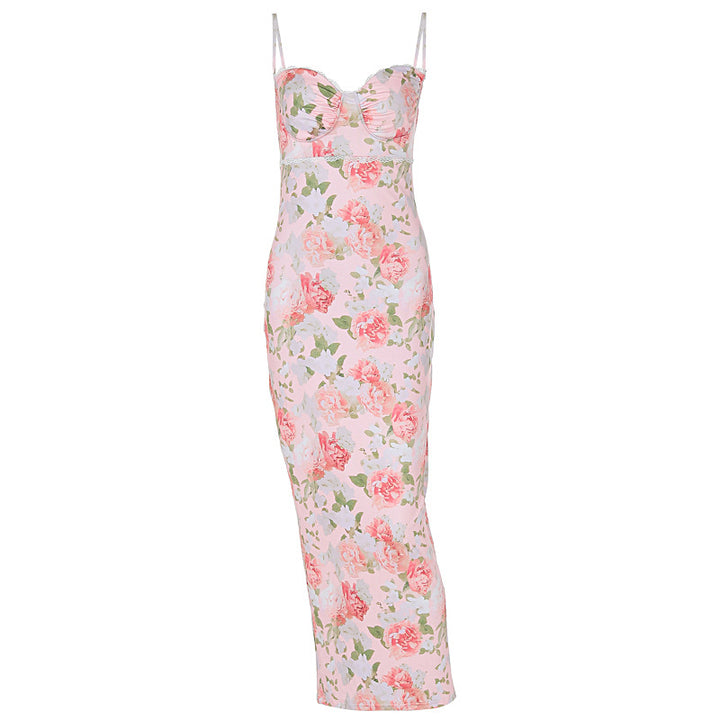 Damen Elegantes figurbetontes Maxikleid mit floralem Design Drune