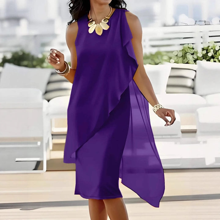 Damen asymmetrisches Chiffonkleid mit raffiniertem Rüschendetail Drune