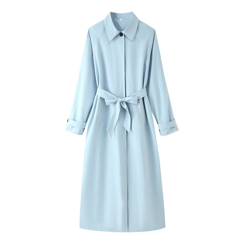 Damen Leichter taillierter Trenchcoat mit verdeckter Knopfleiste und Bindegürtel Drune