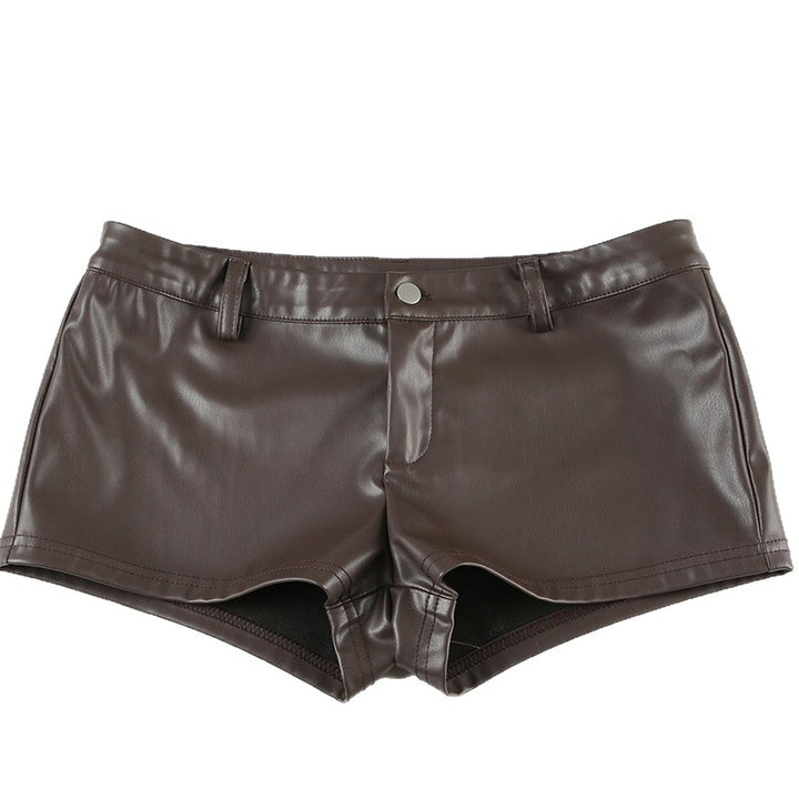 Damen Kunstleder-Shorts mit dekorativen Knopfdetails Drune