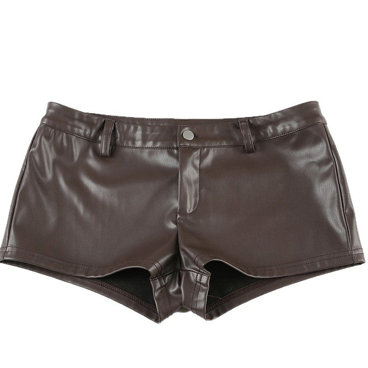 Damen Kunstleder-Shorts mit dekorativen Knopfdetails Drune