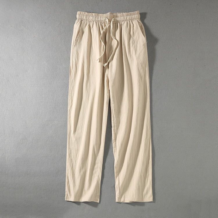 Herren Leinenhose mit elastischem Bund und Tunnelzug geradem Bein Drune