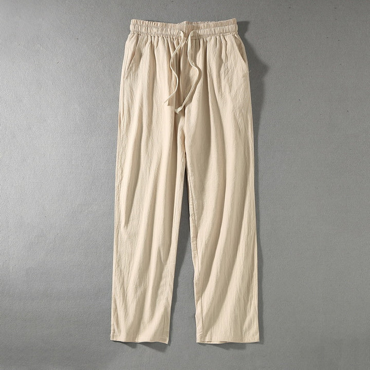 Herren Leinenhose mit elastischem Bund und Tunnelzug geradem Bein Drune