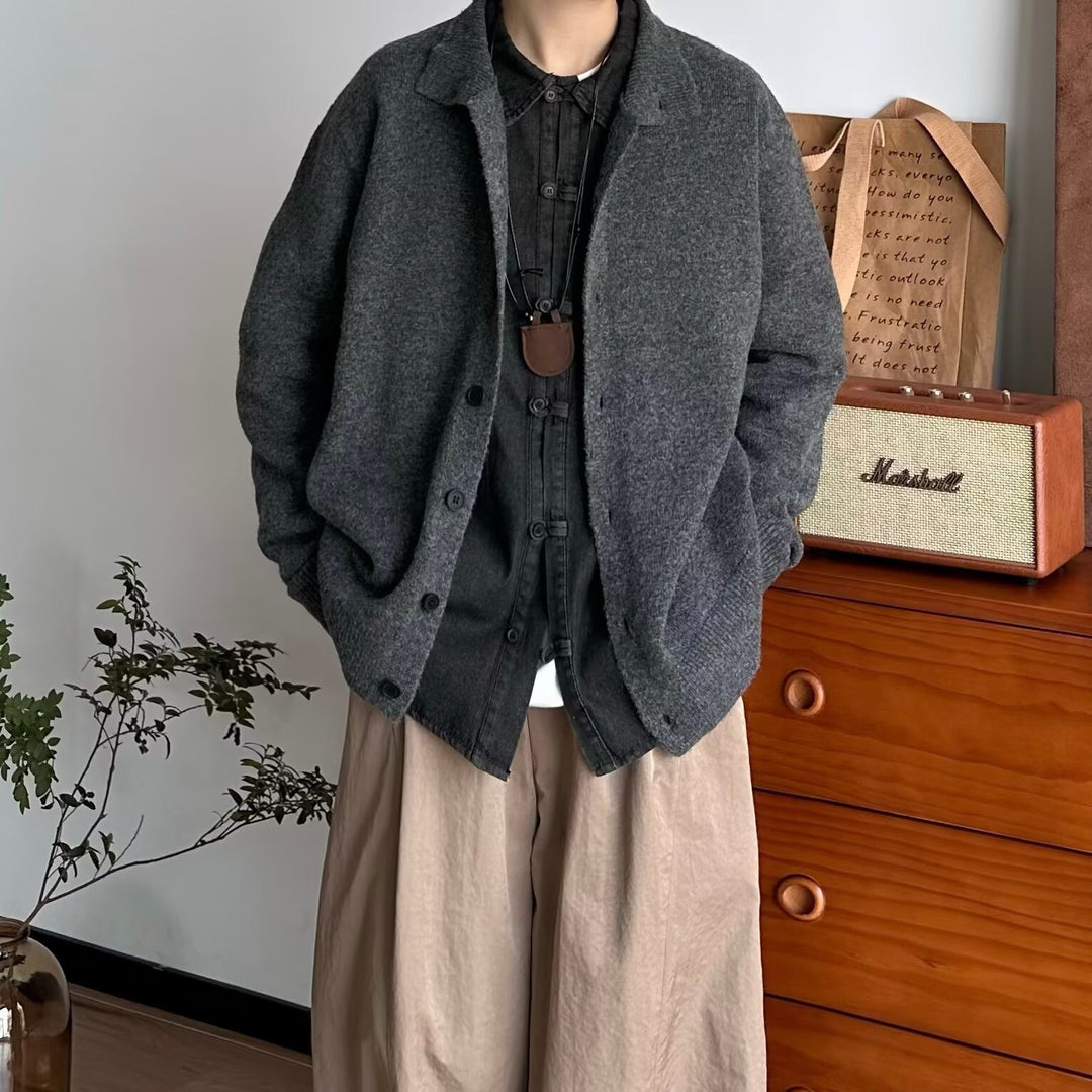 Herren Bequeme Strickjacke mit hohem Kragen und Knopfleiste Drune